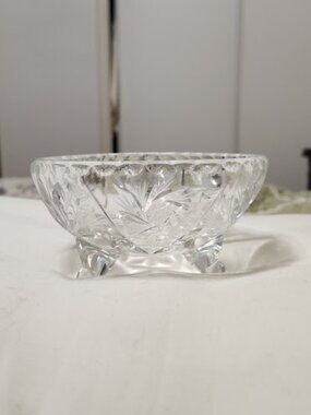 Vintage, hand-cut pinwheel pattern crystal footed bowl.